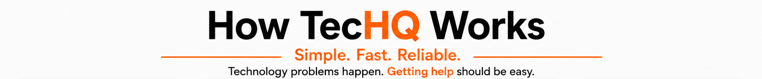 How TecHQ Works. Simple. Fast. Reliable. Technology problems happen and getting help should be easy.